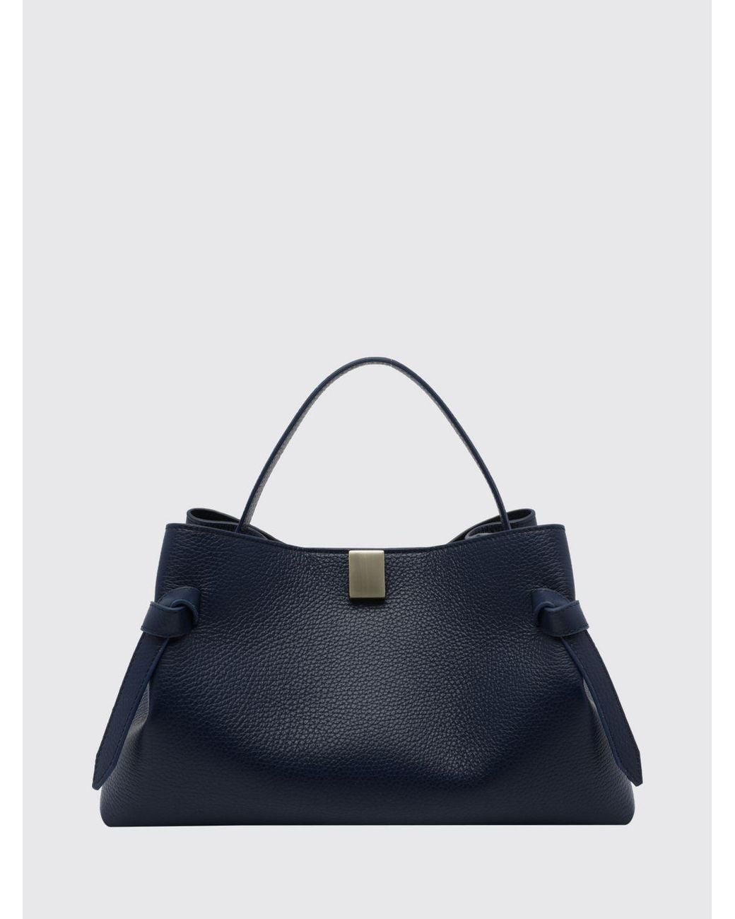Yuzefi Blue Gyoza Grained Calfskin Leather Handbag With Shoulder Strap