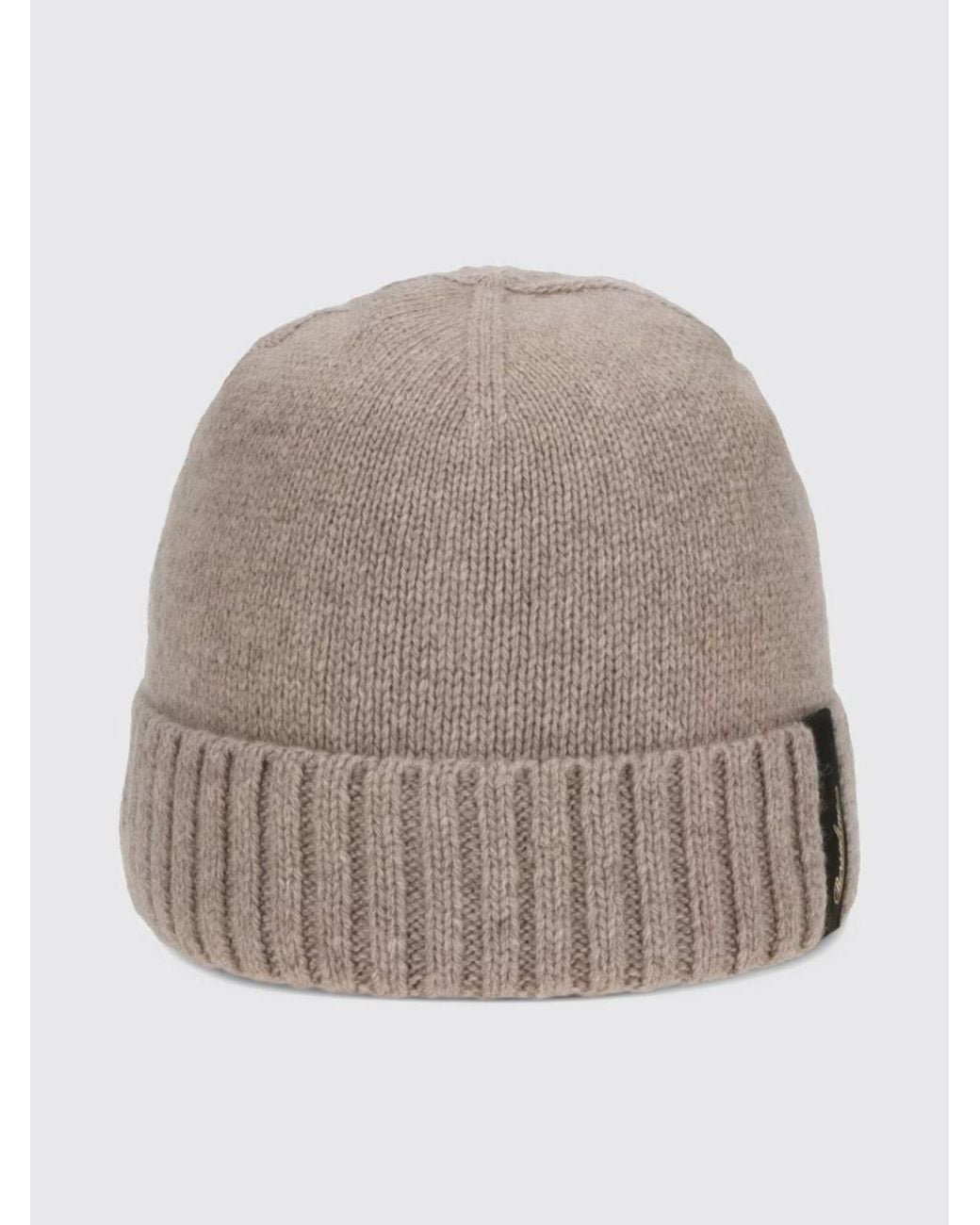 Borsalino Natural Cashmere Beanie Hat With Cuffed Brim And Logo Patch