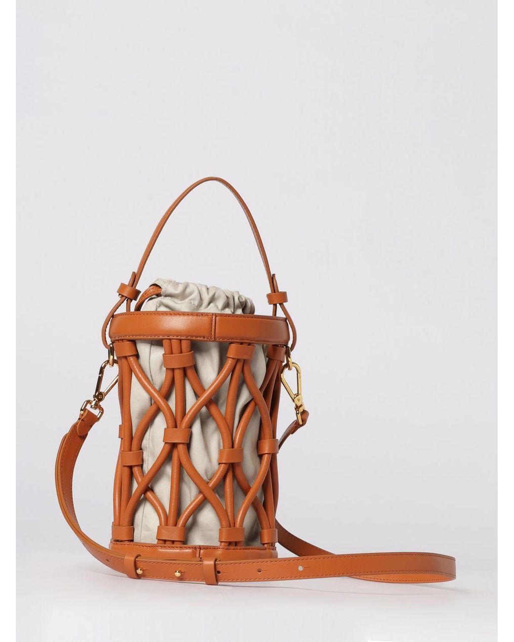 Coccinelle Orange Koi Mesh Leather And Cotton Canvas Bag
