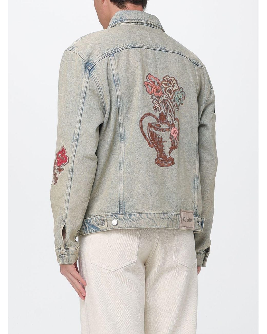 Drole de Monsieur Gray Embroidered Denim Jacket for men