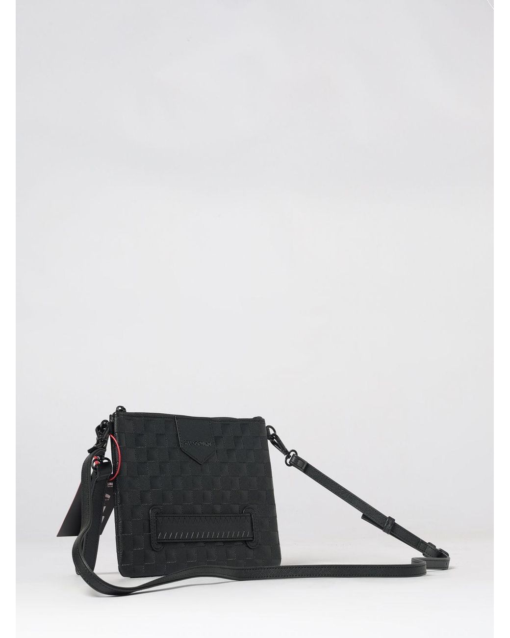 Sprayground Black Raised Check Tone-On-Tone Logo Crossbody Pouch for men