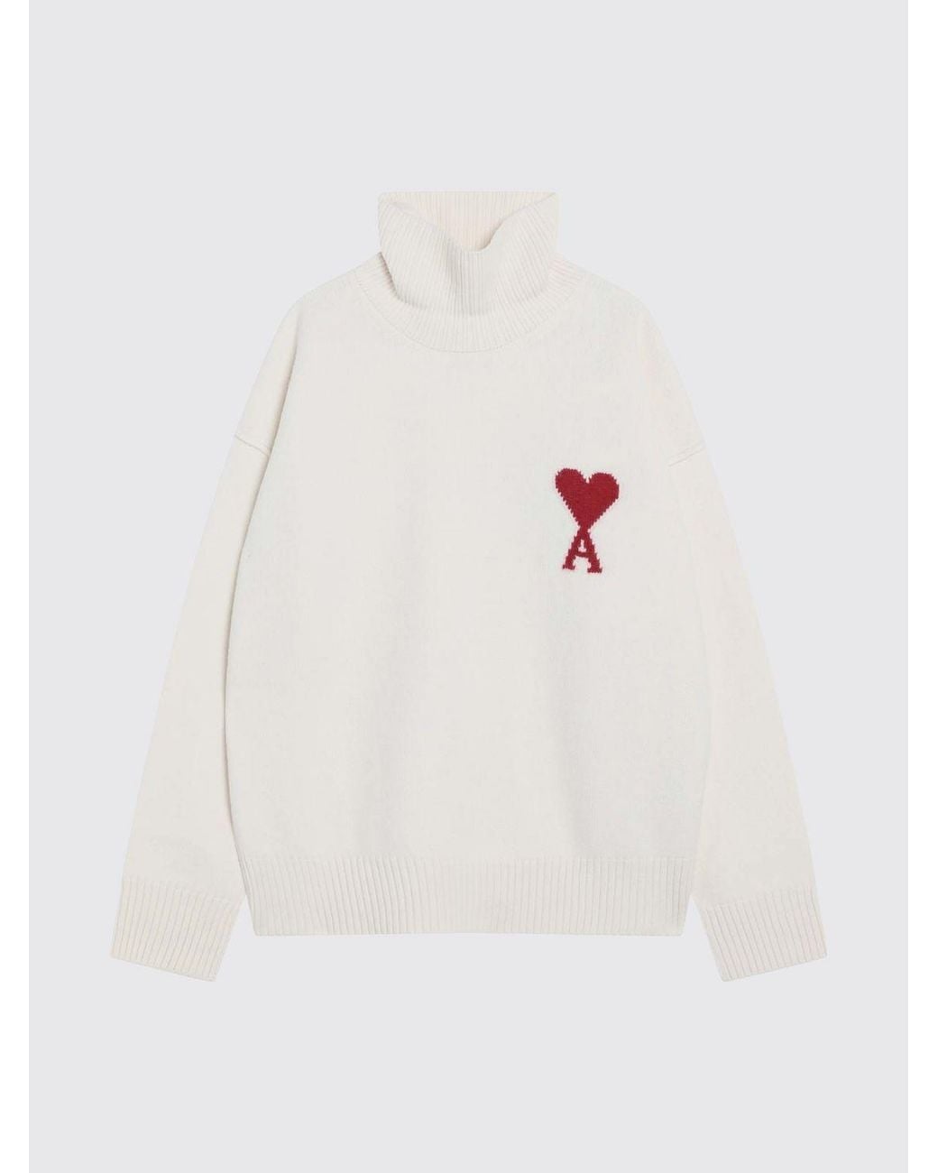AMI White Jacquard Logo Wool Turtleneck Jumper With Dropped Shoulders for men