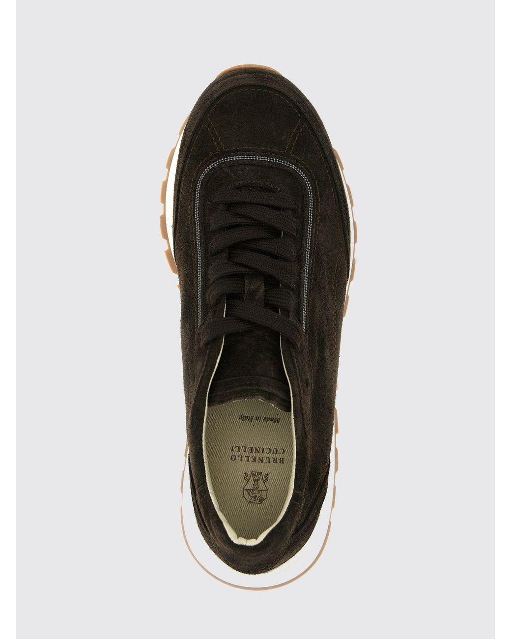 Brunello Cucinelli White Suede Calfskin Low-Top Trainers With Monili