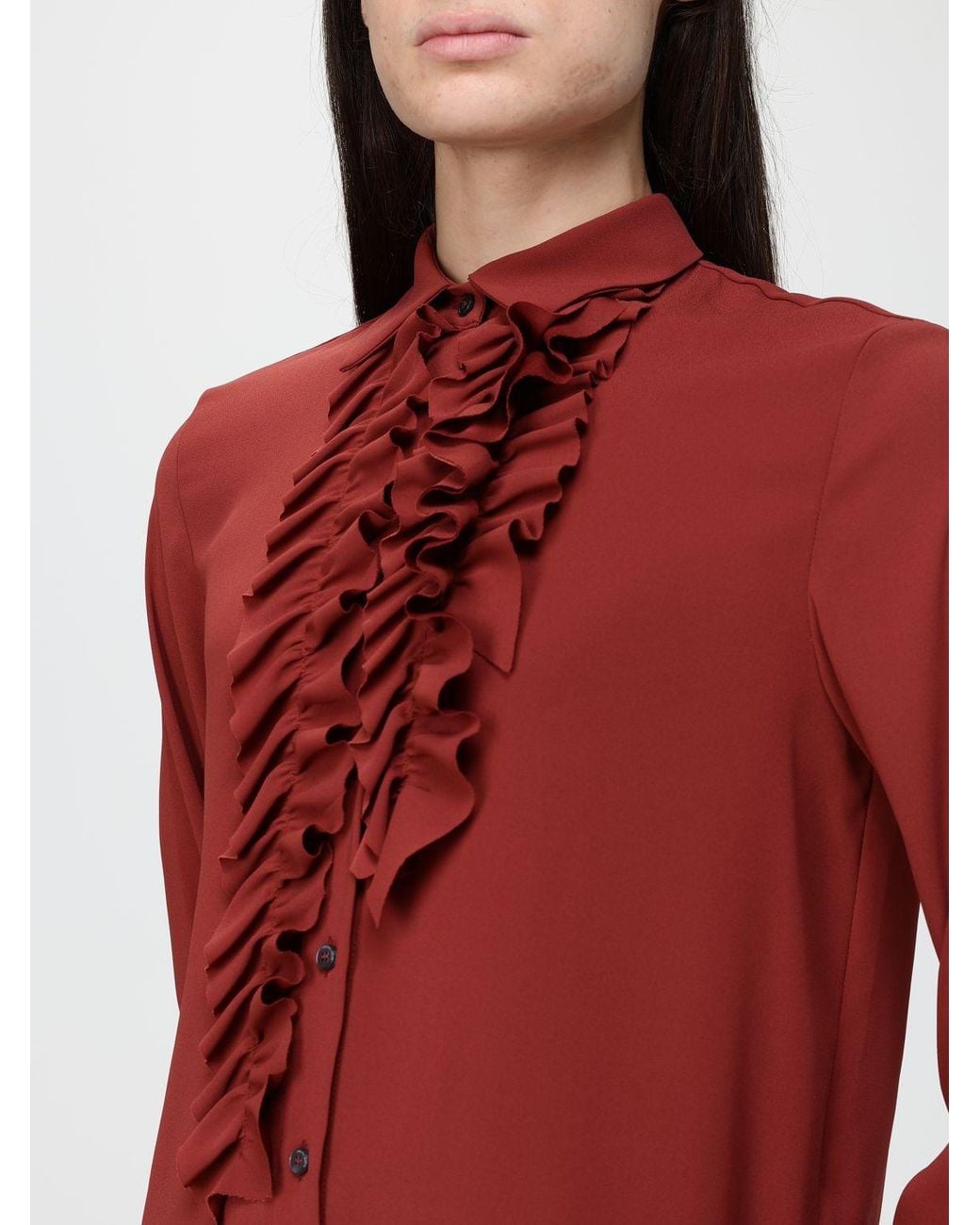 Liviana Conti Crêpe Shirt With Embroidered Plastron And Classic Collar
