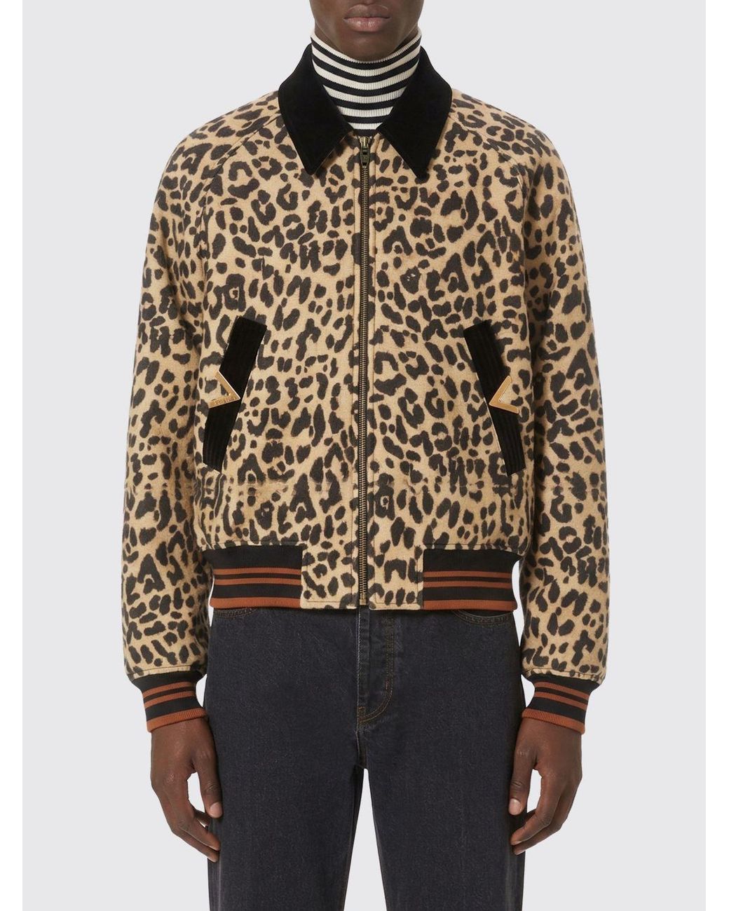 Valentino Multicolor Animal Print Wool Bomber Jacket for men