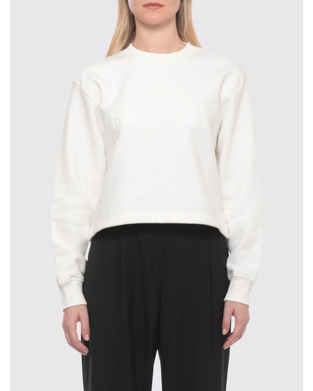 Casablanca White Cotton And Cashmere Blend Crewneck Sweatshirt With Tone-On-Tone Logo