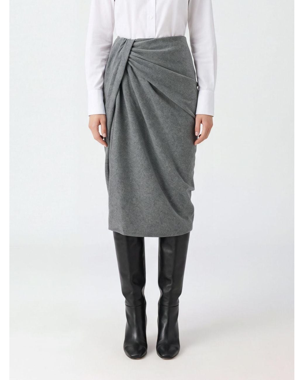 Isabel Marant Gray Draped Cotton-Blend Slim Fit Midi Pencil Skirt