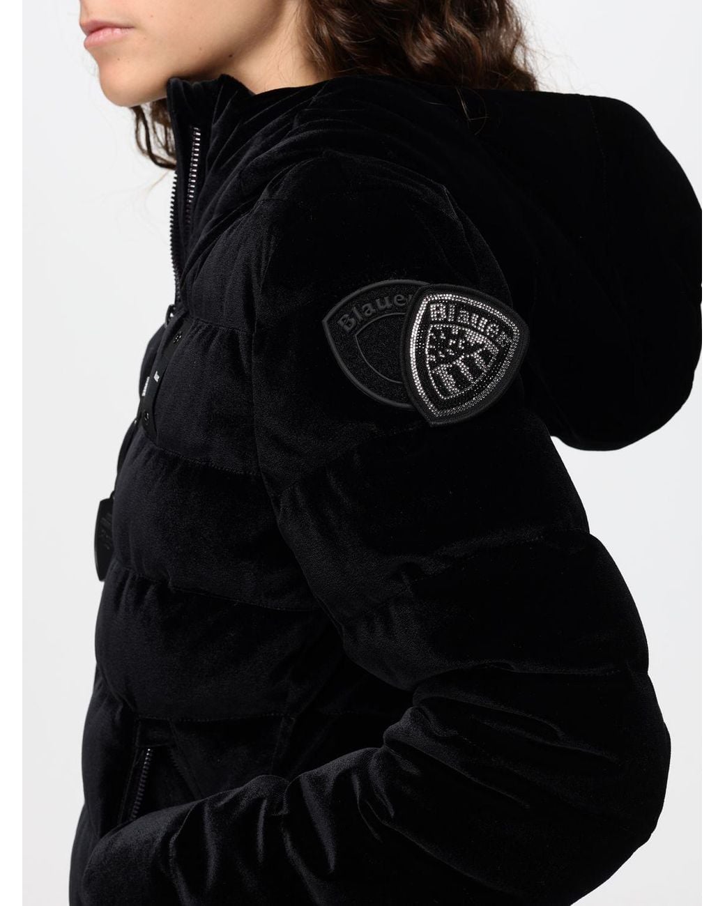 Blauer Black Slim Fit Quilted Velvet Hooded Short Down Jacket
