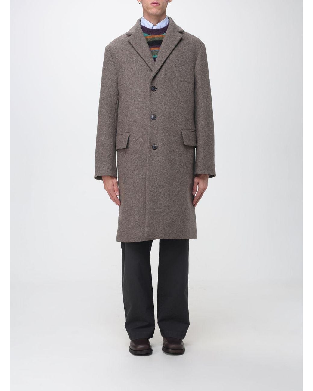Dries Van Noten Gray Knee-Length Wool-Blend Coat With Lapels And Back Vent for men
