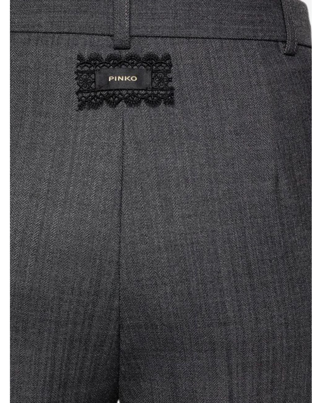 Pinko Gray High-Waisted Straight-Leg Trousers