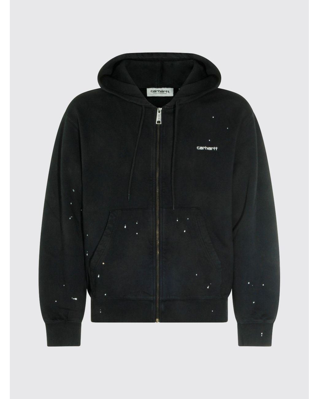 Carhartt Black Cotton Zip-Up Hoodie With Contrast Logo for men