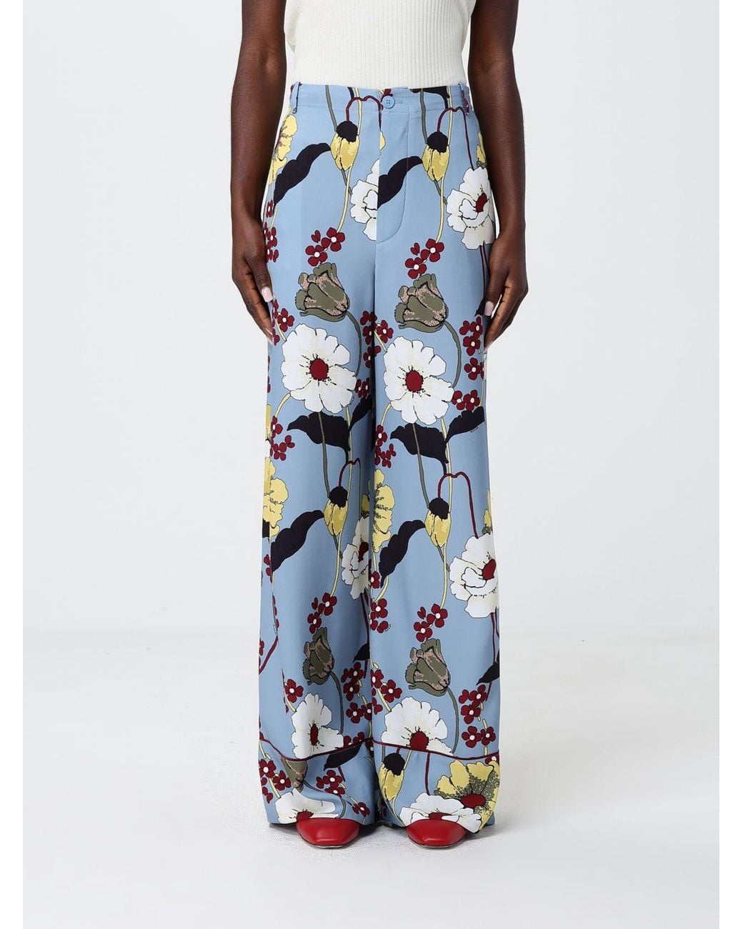 Marni Blue Floral Print Viscose Palazzo Trousers