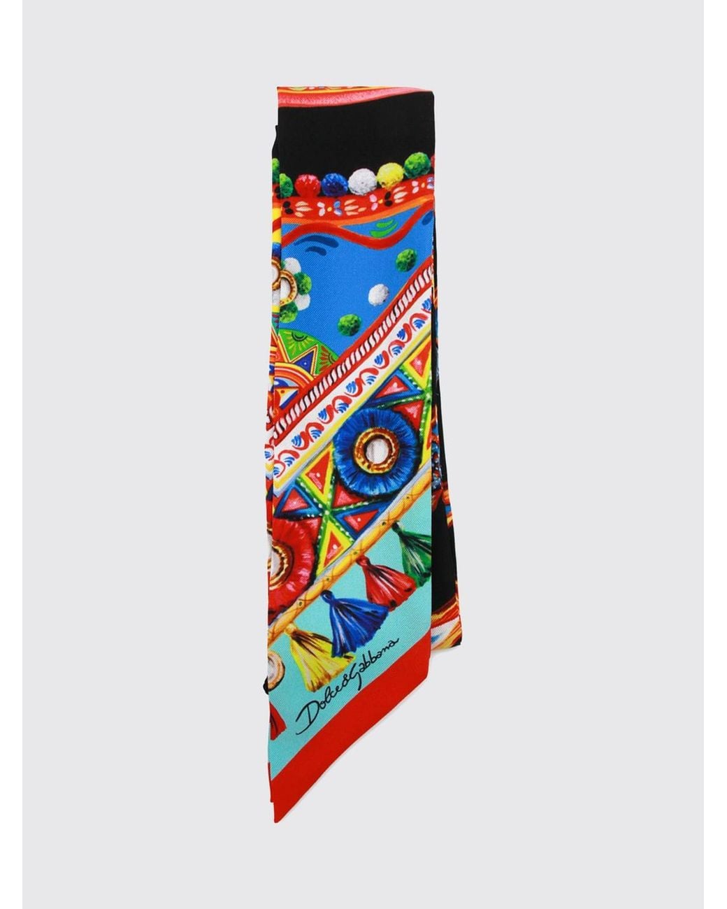 Dolce & Gabbana White Dolce &Amp Gabbana Pure Silk Foulard With Carretto Siciliano Print
