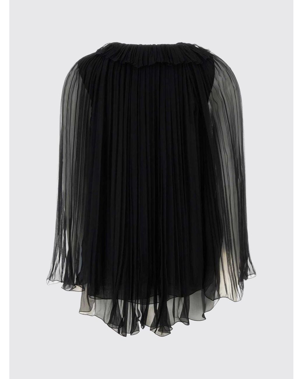 Alberta Ferretti Black Pleated Pure Silk Blouse With Asymmetrical V-Neck