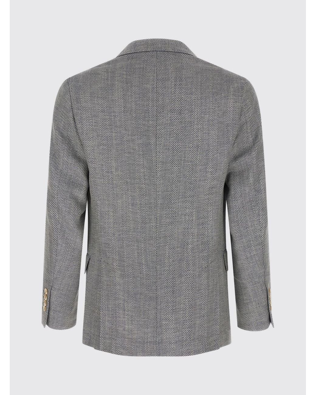 Brunello Cucinelli Gray Single-Breasted Chevron Blazer for men