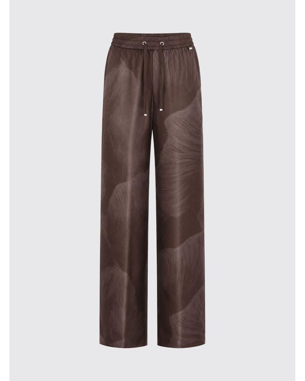 Herno Brown Floral Print Silk Straight-Leg Trousers With Drawstring Waist