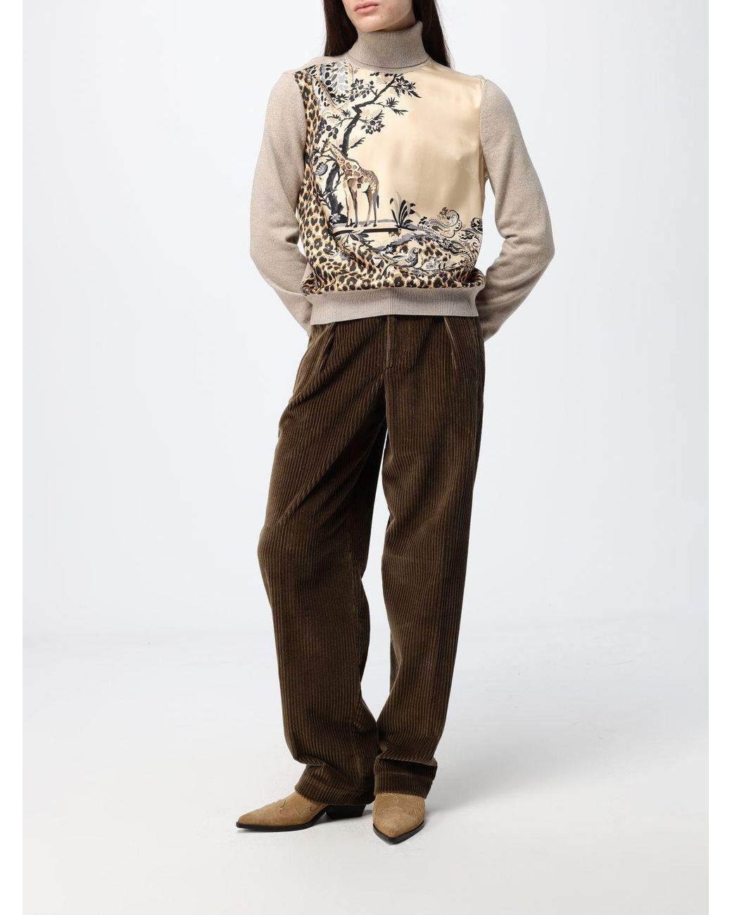 Etro Natural Fauna Graphic Print Wool And Cashmere Blend Turtleneck Jumper