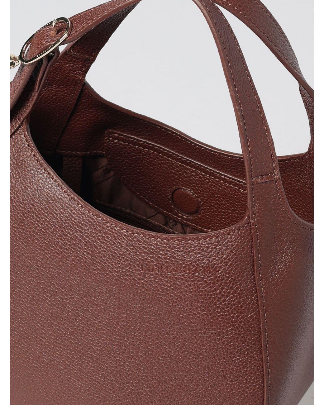 Longchamp Brown Le Foulonné Toile Mini Grained Leather Tote Bag With Embossed Logo