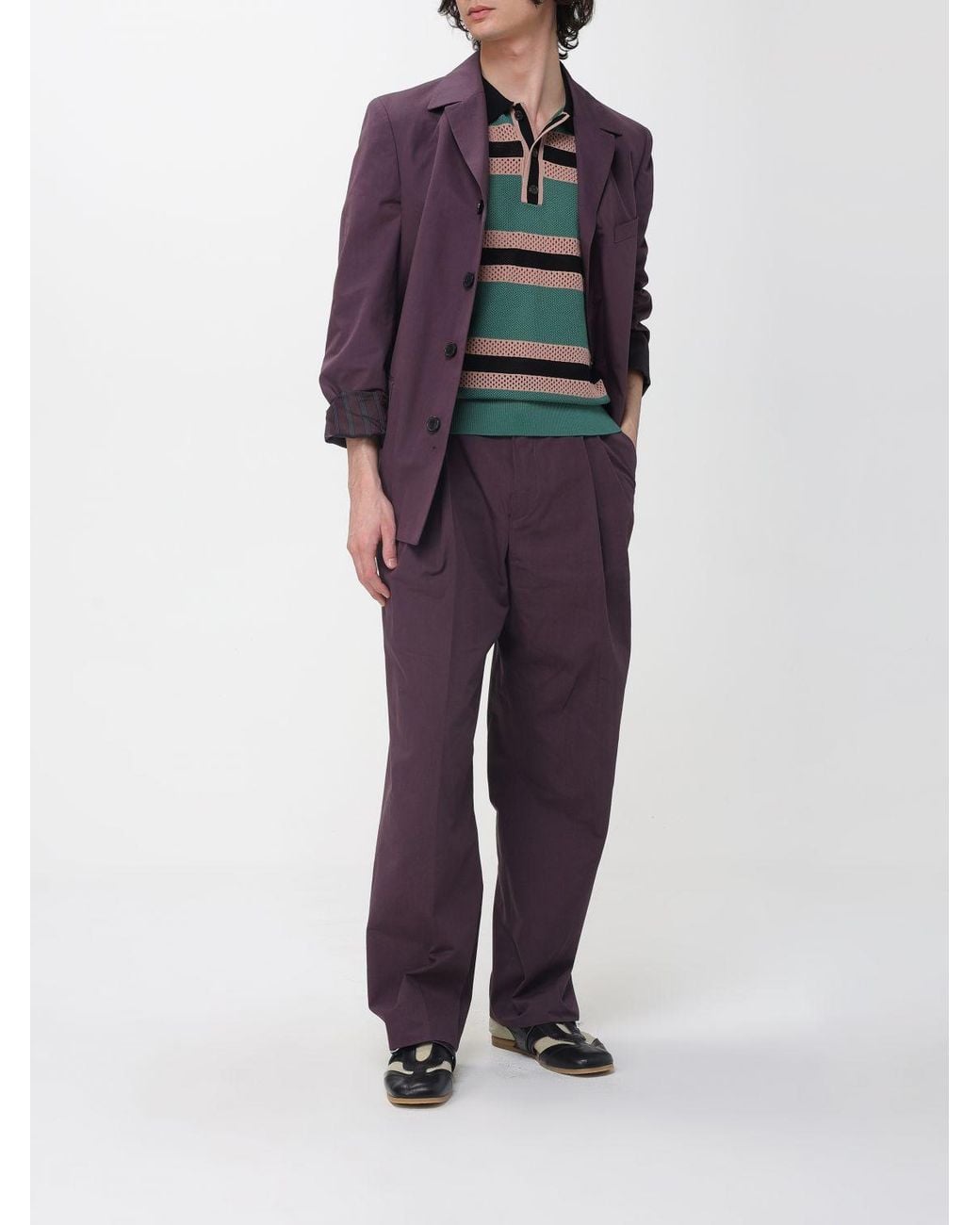 Dries Van Noten Green Striped Viscose Polo Shirt for men