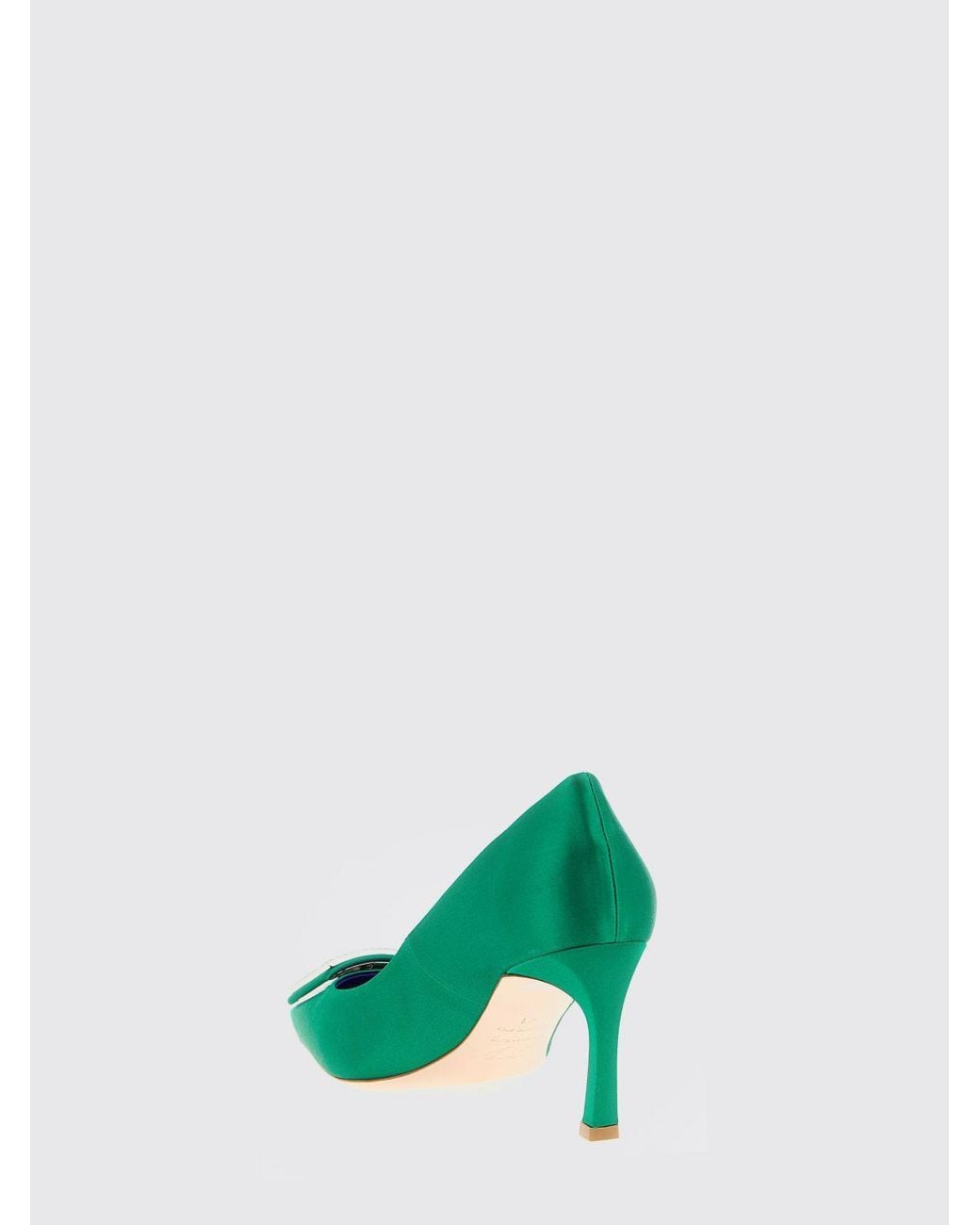 Roger Vivier Green Trompette Satin Pumps With Jewel Buckle