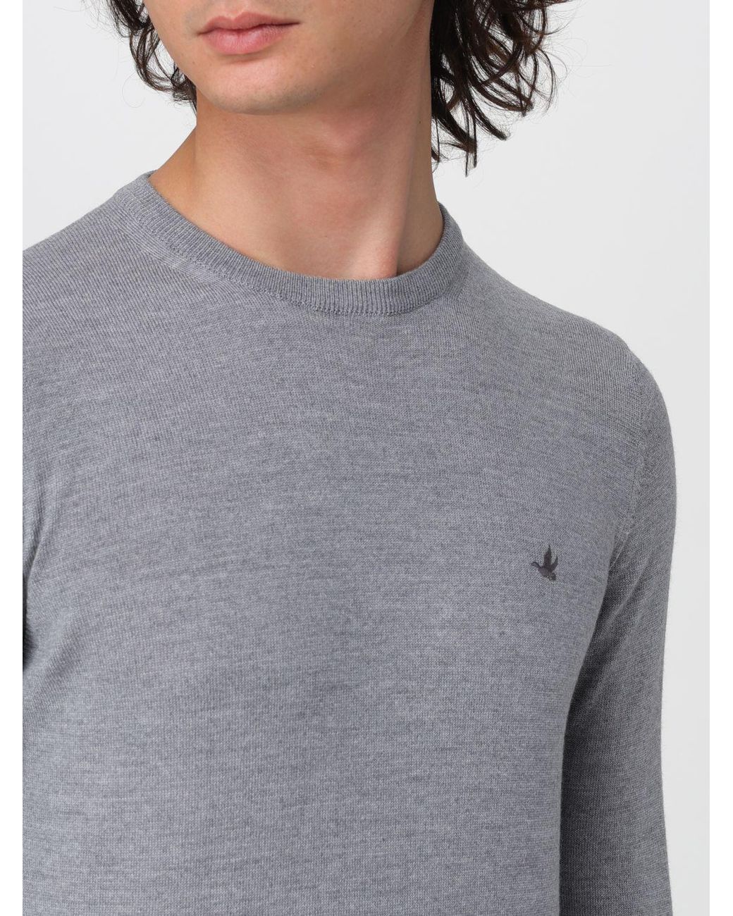 Brooksfield Gray Crewneck Wool Jumper With Long Sleeves And Ribbed Trims for men