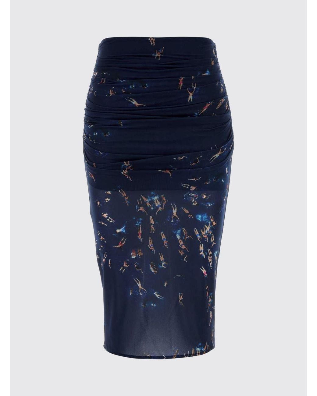 Blumarine Blue Printed Nylon Midi Skirt