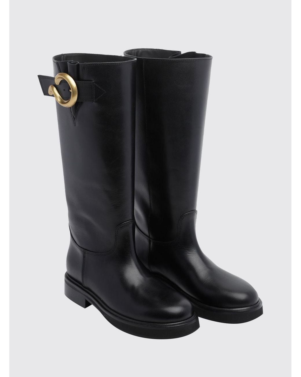 Etro Black Calfskin Leather Knee-High Boots With Buckle Detail