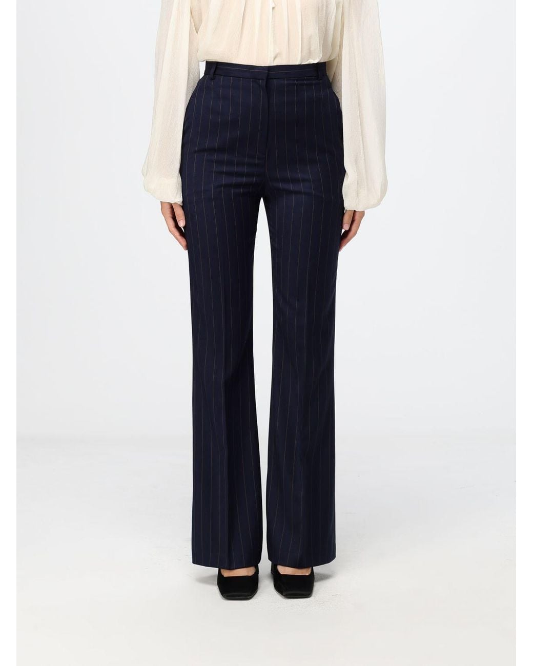 Hanita Blue Pinstriped Straight-Leg Trousers