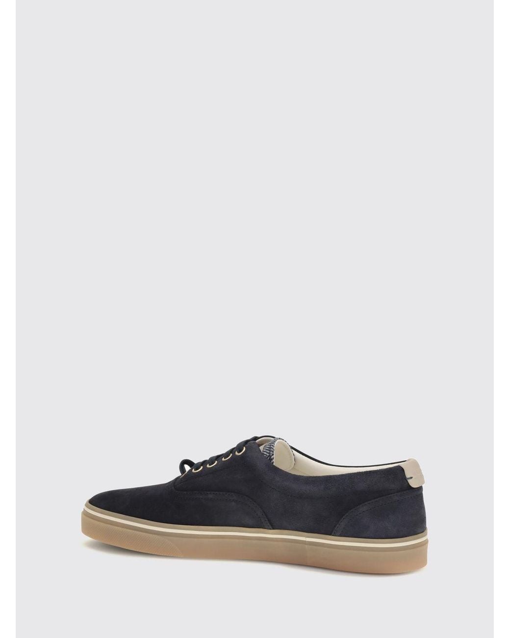 Brunello Cucinelli White Low Top Calfskin And Suede Sneakers With Laminated Logo for men