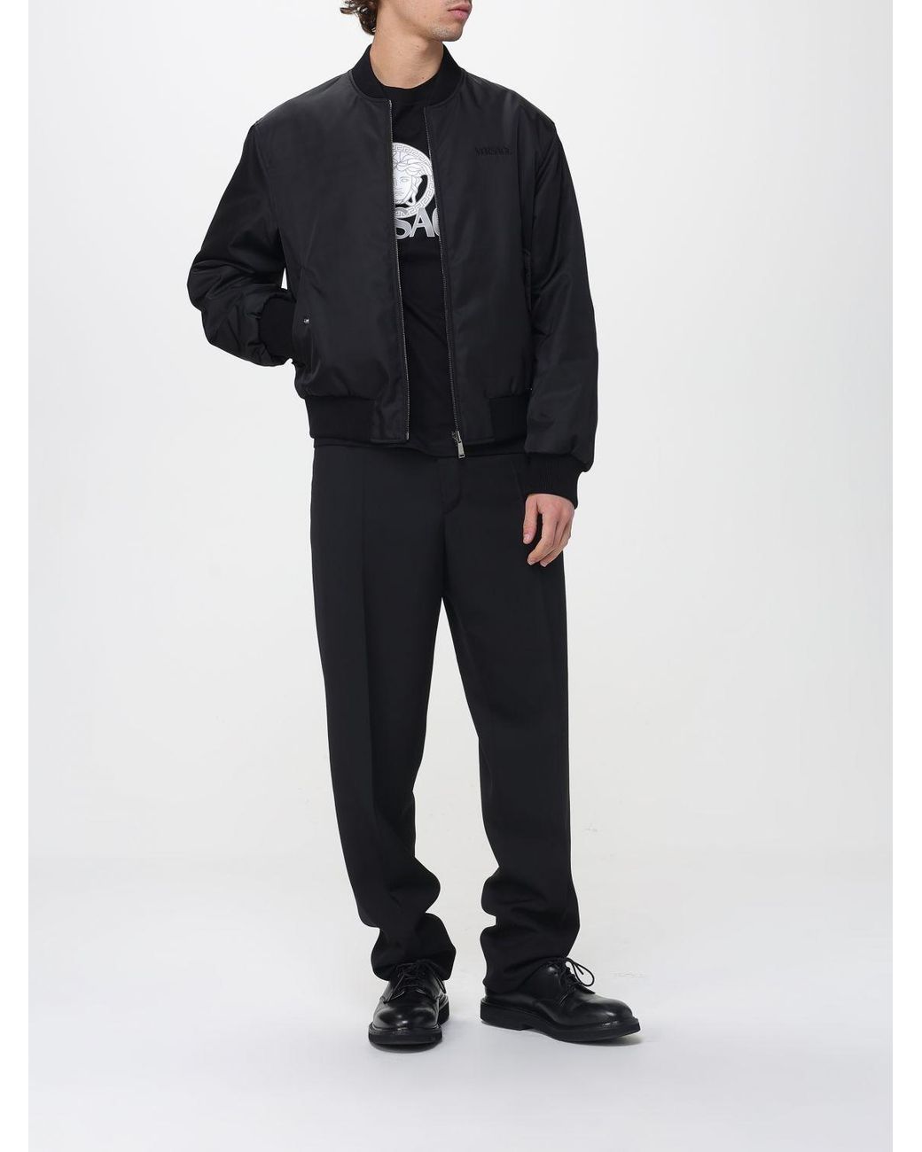 Versace Blue Nylon Bomber Jacket for men