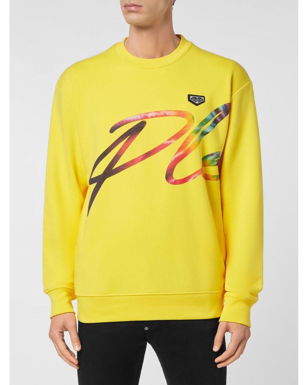 Philipp Plein Yellow Cotton Jersey Crewneck Sweatshirt With Contrasting Front Logo Print for men