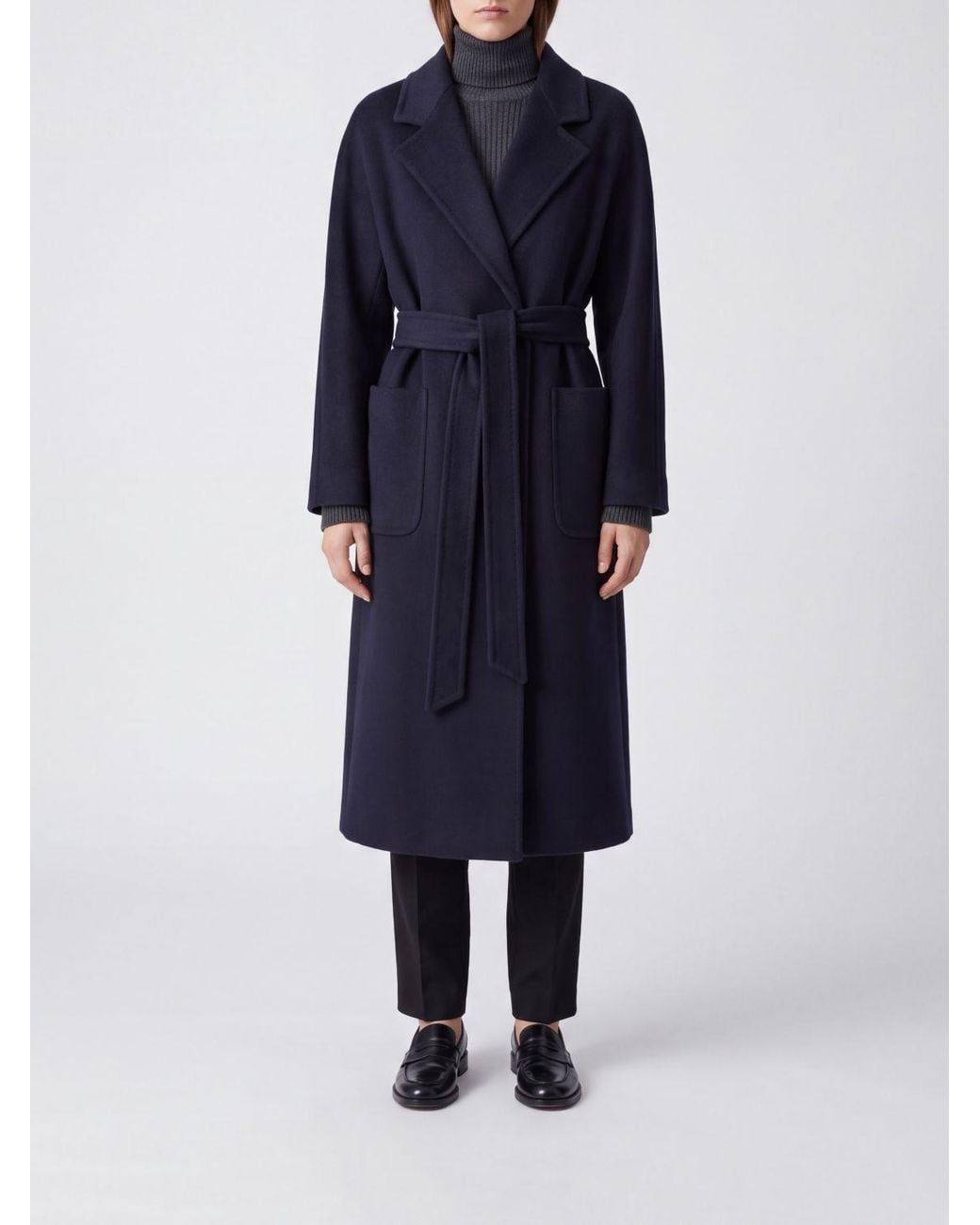 Tagliatore Blue Long Pure Cashmere Robe Coat With Belt