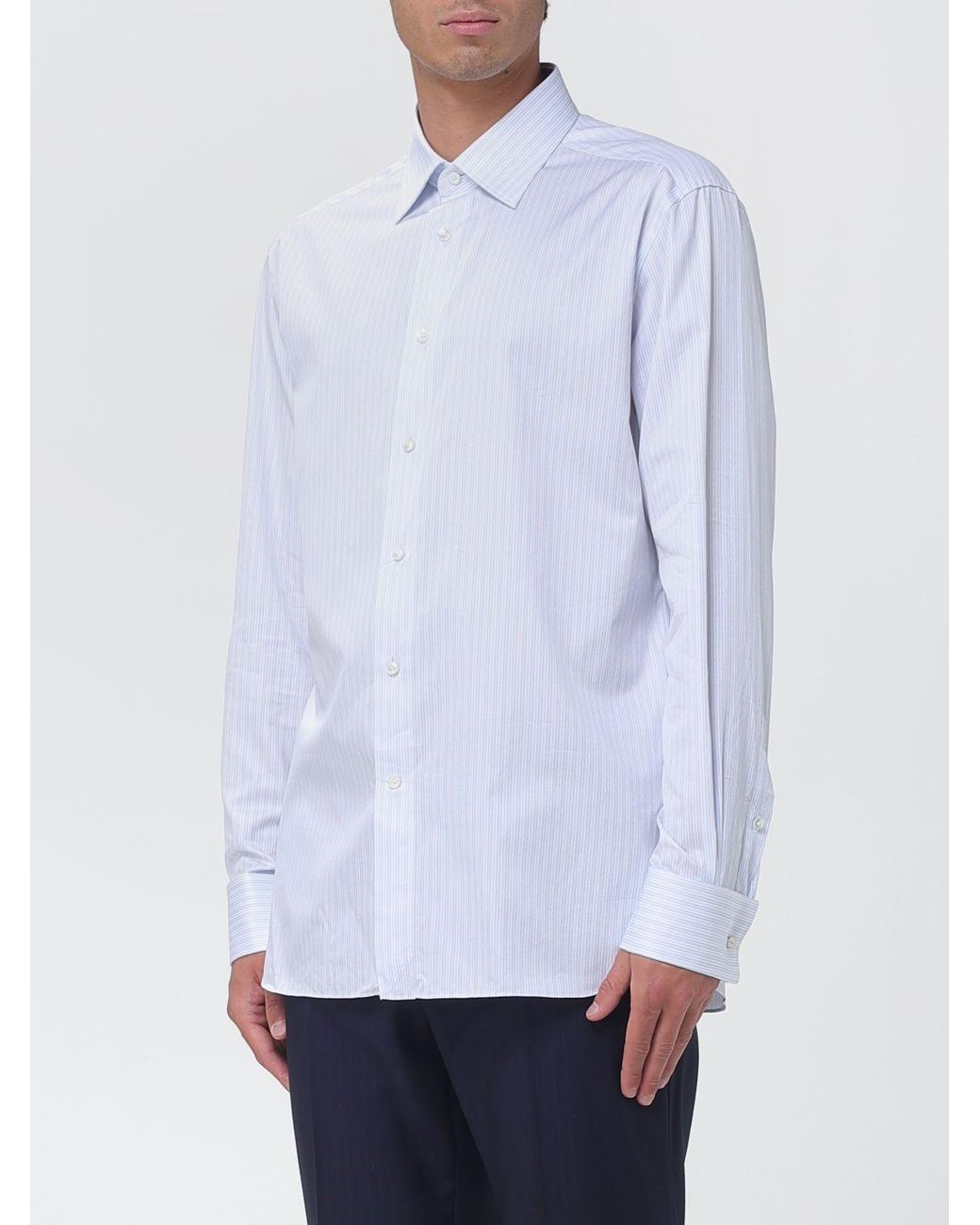 Zegna White Classic Striped Poplin Shirt for men