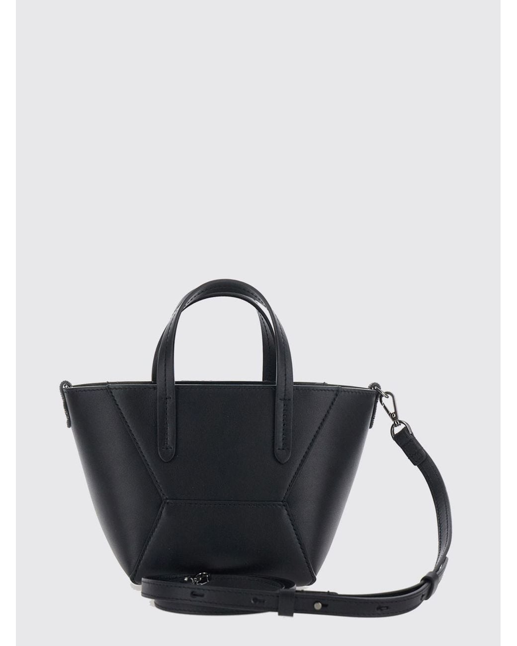 Brunello Cucinelli Black Leather Mini Handbag With Double Handle And Removable Strap