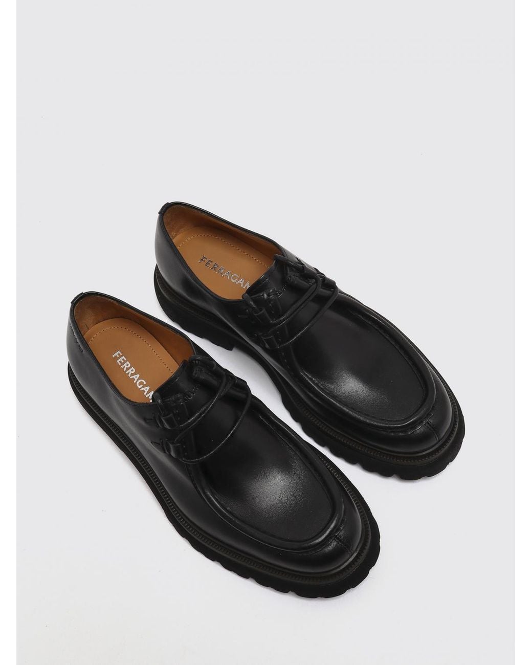 Ferragamo White Smooth Calfskin Derby Shoes With Lug Sole for men