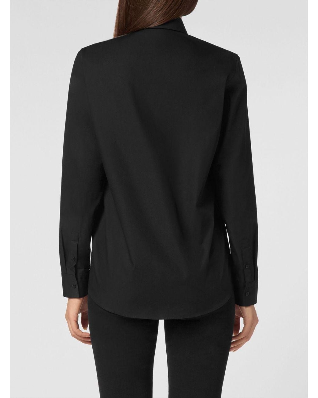 Philipp Plein Black Long-Sleeved Cotton Shirt With Contrasting Logo Detail