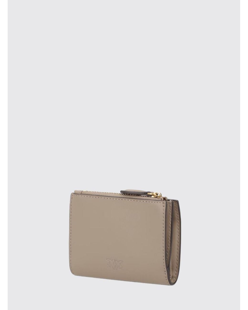 Pinko Natural Small Smooth Leather Wallet With Metallic Love Birds Logo