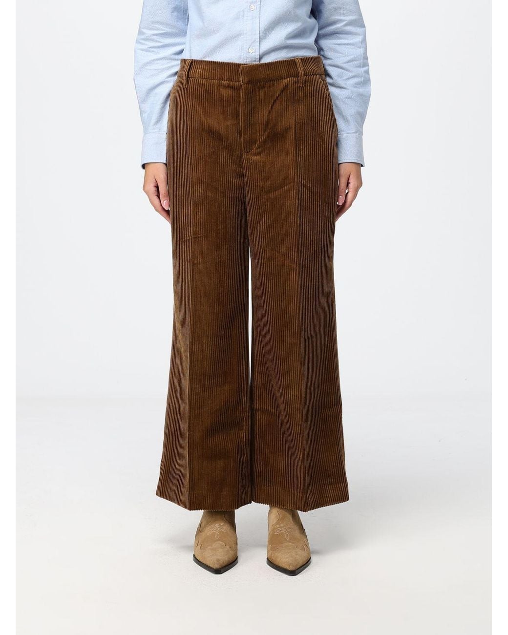FRAME Brown Swing Mid-Rise Wide Leg Corduroy Trousers