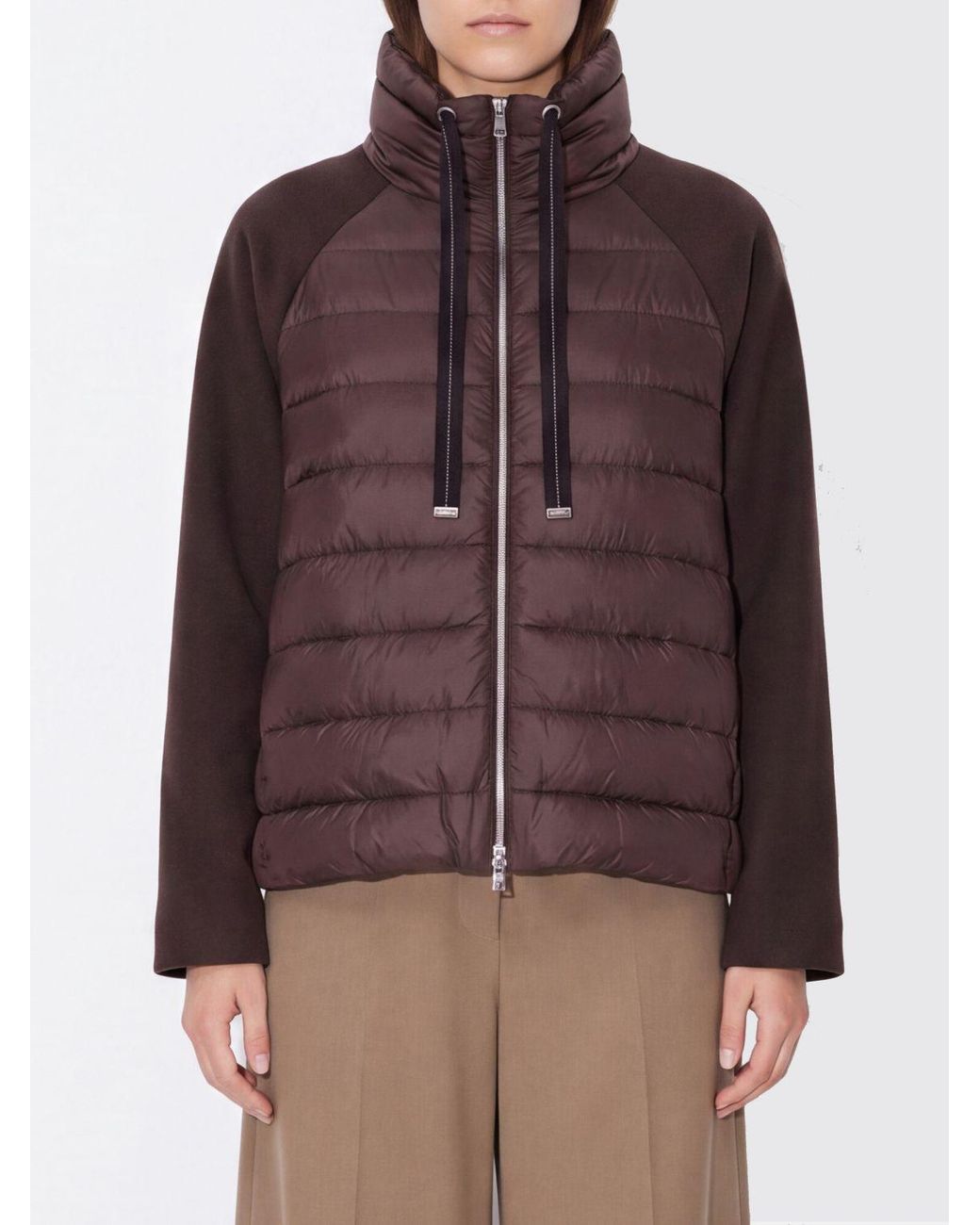 Herno Brown Short Quilted Nylon Down Jacket With Funnel Neck