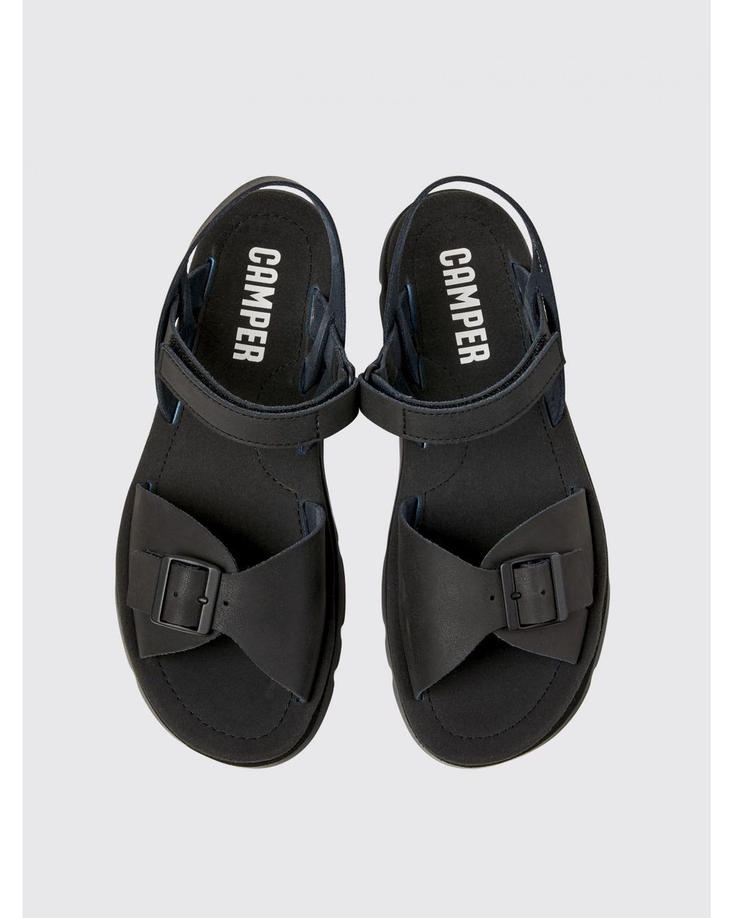 Camper Black Pebble Buckle Sandal Leather Upper