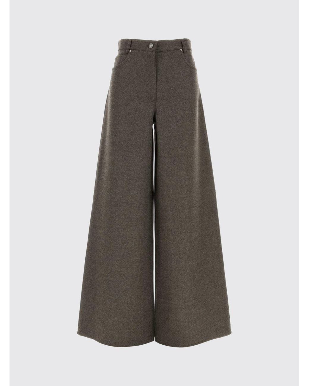 Max Mara Gray High-Waisted Pure Virgin Wool Knit Flare Trousers