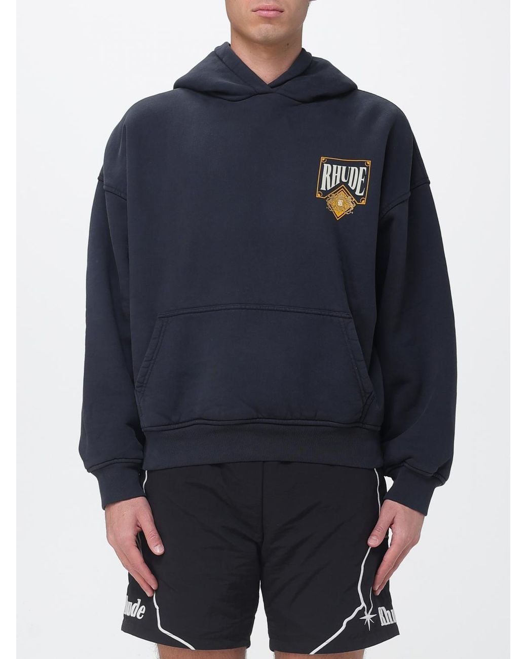 Rhude Blue Oversized Cotton Hoodie With Contrast Logo for men