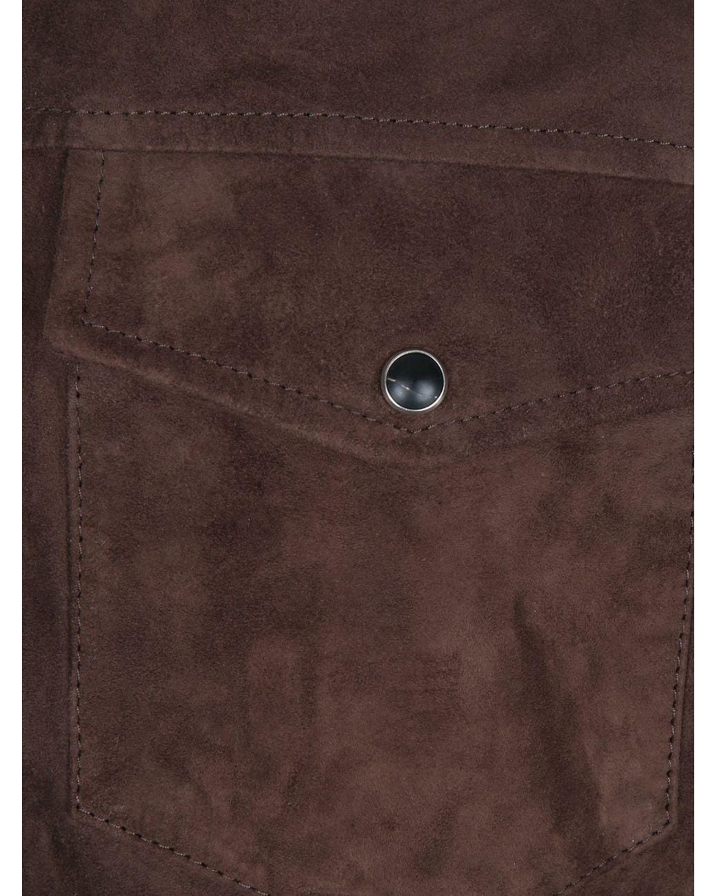 Jacob Cohen Brown Suede Leather Shirt Jacket With Patch Pockets for men