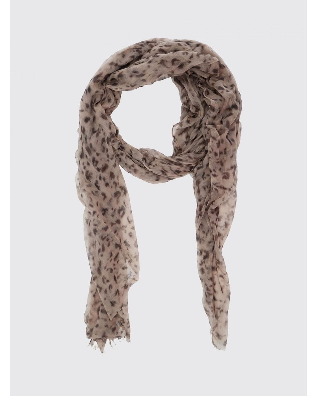 Brunello Cucinelli Brown Rectangular Cashmere Scarf With Animalier Print