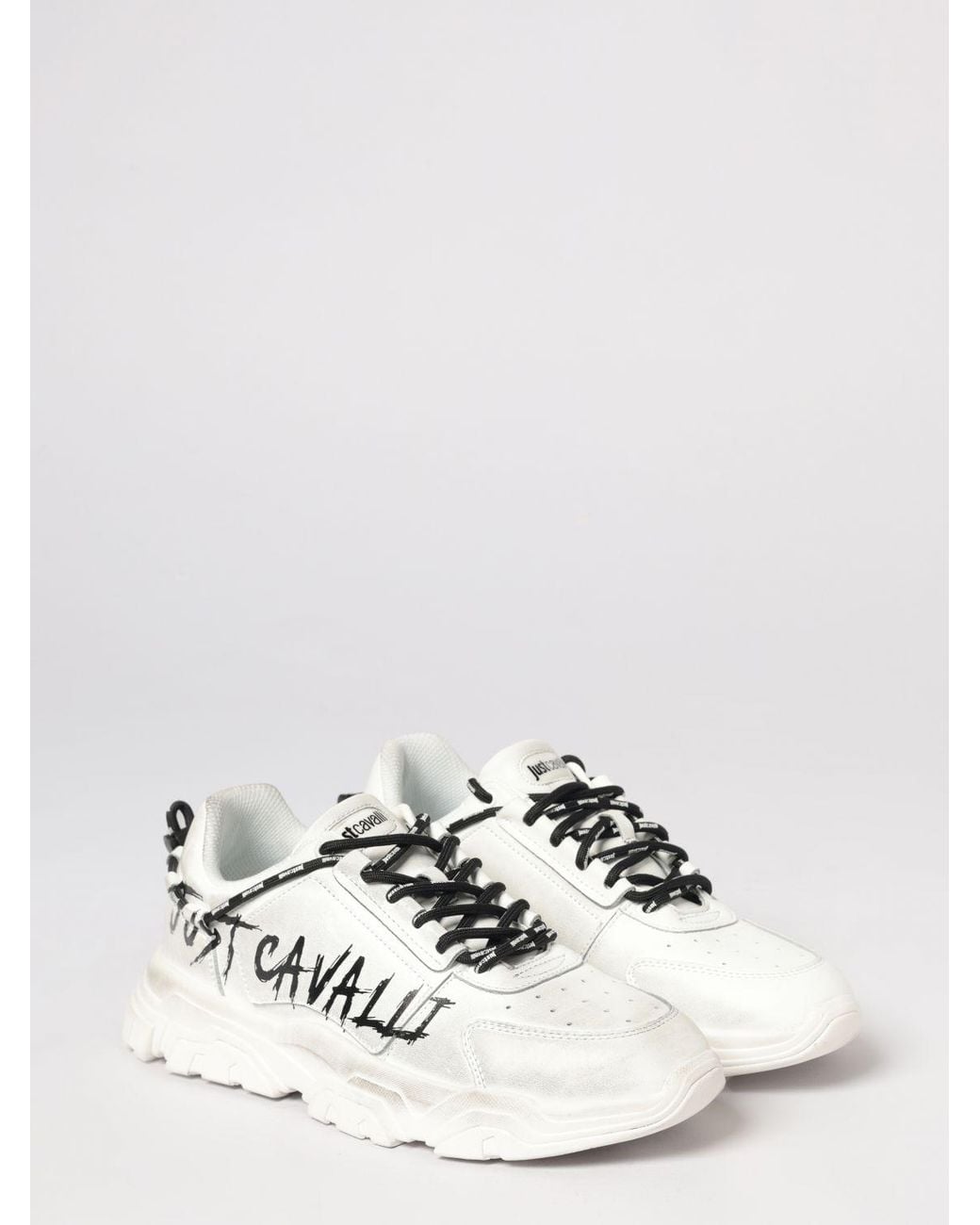 Just Cavalli White Distressed Leather Sneakers With Logo for men
