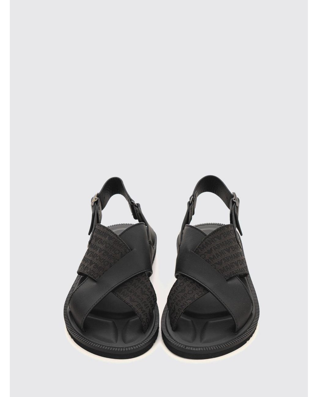 Emporio Armani Black Jacquard Logo Nylon And Leather Slingback Sandals for men