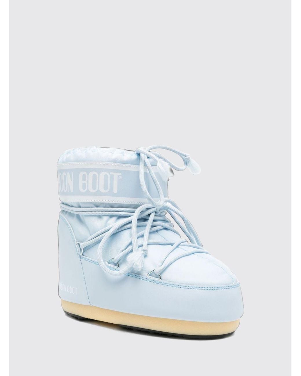 Moon Boot Blue Low Nylon Snow Boots With Logo And Adjustable Laces