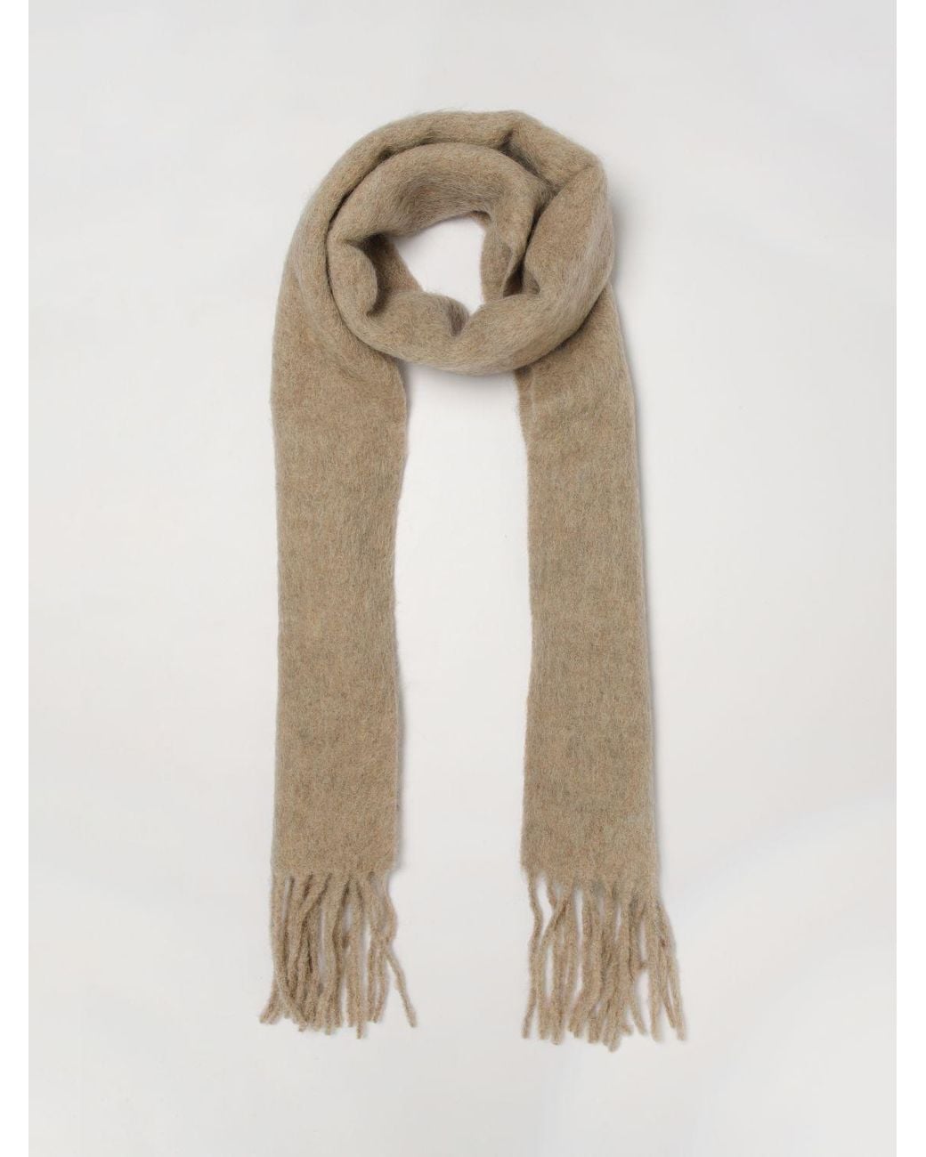 Jacquemus Natural Alpaca And Mohair Wool Blend Scarf With Fringed Hem And Logo for men