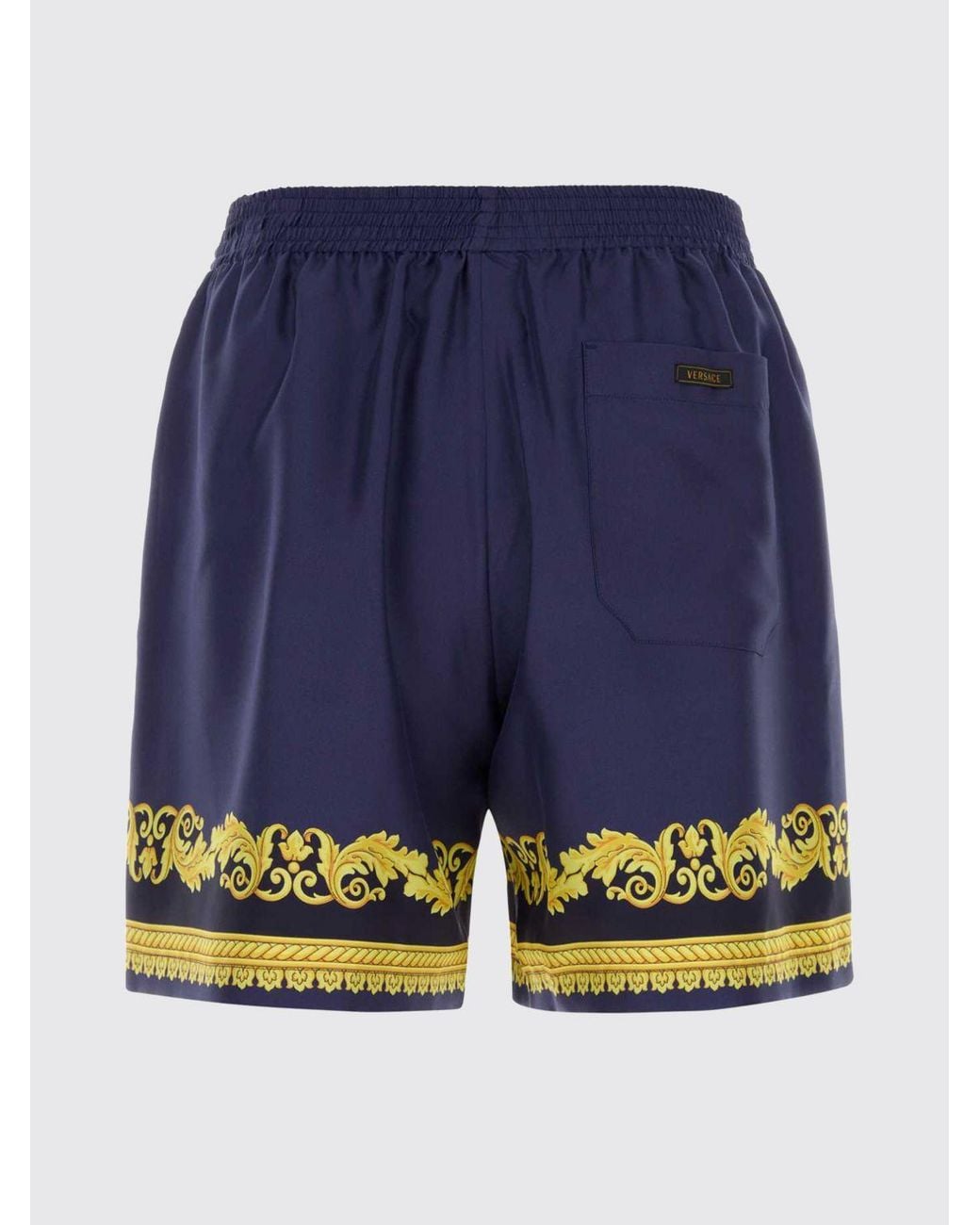 Versace Blue Baroque Print Silk Sport Shorts With Elasticated Waist for men