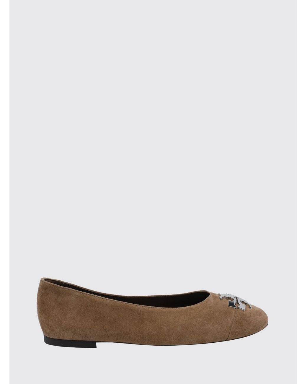 Tory Burch White Charlie Suede Ballet Flats With A Round Toe And Double T Logo